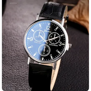 Мултифункционални мъже модерен спортен часовник с три очи от синьо-светло стъкло на колана, мъжки кварцови часовници за двойки, леки