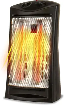 Нагревател, кварцов нагревател с 2 настройки, 1500 W, черен, 1 бр.