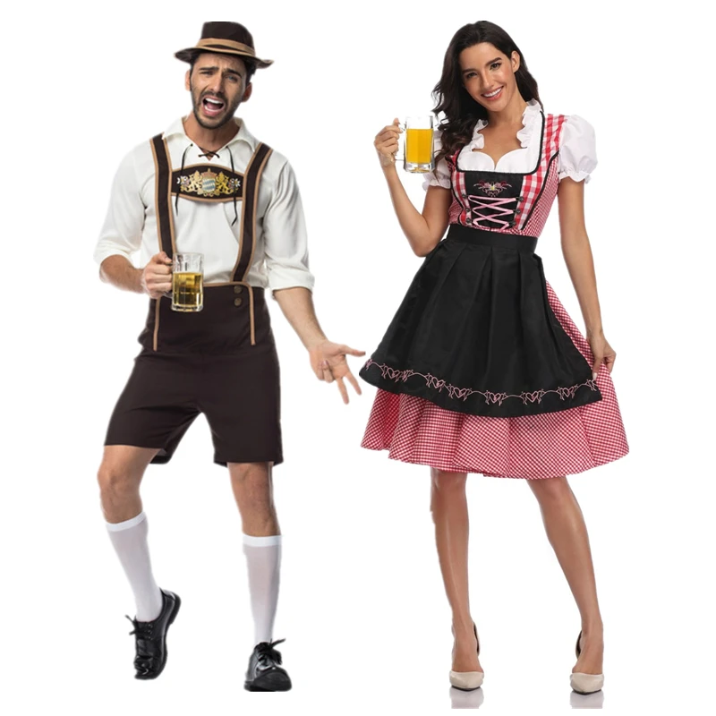 Немската традиционна механа прислужница на Октоберфест, женски костюм за баварската бира, мъжки костюм Ледерхозена, cosplay, дрехи за парти на Хелоуин