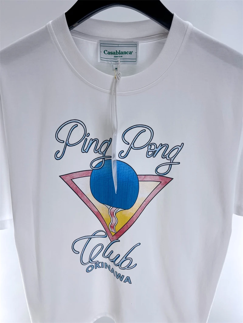 Ново 
 Тениска с принтом ракета за тенис на маса, тениска КАЗАБЛАНКА, най-доброто качество за мъже и жени, етикет вътре