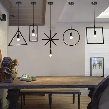 Окачен лампа в скандинавски геометричния стил, пръстен, триъгълник, квадрат, окачена лампа, трапезария, ресторант, бар, творчески окачен лампа