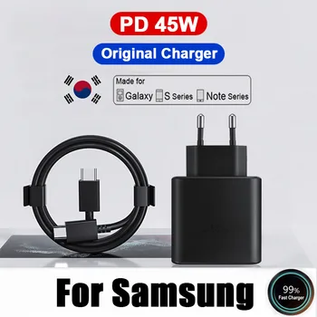 Оригинално Бързо Зарядно устройство, USB C мощност 45 Вата за Samsung S22 S23 S21 S20 Type C-Кабел за Бързо зареждане Galaxy Z Flip 5 4 3 2 Note 10 20 A54