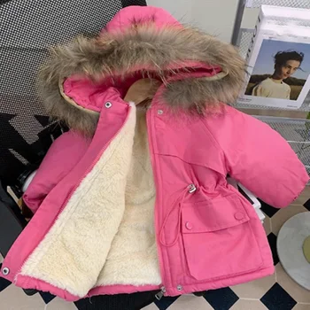 Плътни тренчи за момичета Зима 2023, детски памучни топли кадифени якета за деца, пухени паркове на открито, детски връхни облекла, потници от 7 до 8 години