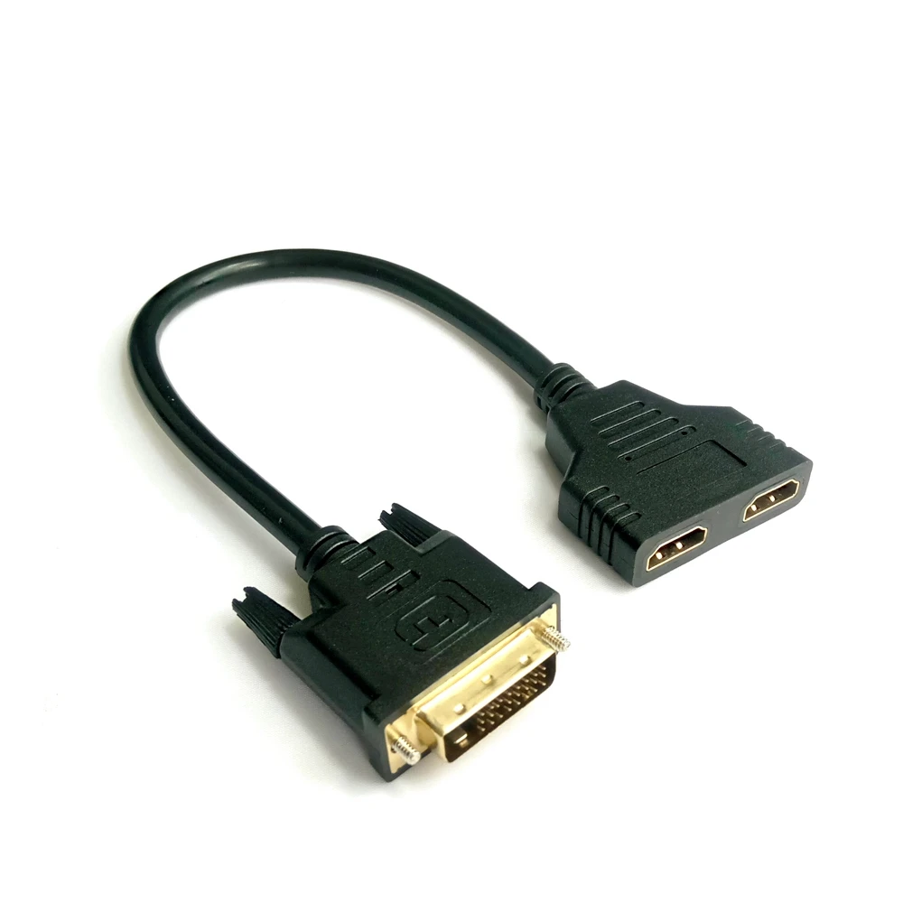 Позлатени DVI 24 + 1 Включете щепсела на 2 * HD-съвместими Женски Сплитер Кабел-Адаптер кабел за HDTV LCD DVI-D конверсия HD 1080P