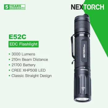 Преносим ЕРП-фенер Nextorch E52C с батерия 21700, 3000 Лумена, трайна класически директен дизайн, бърза пряка функция зареждане
