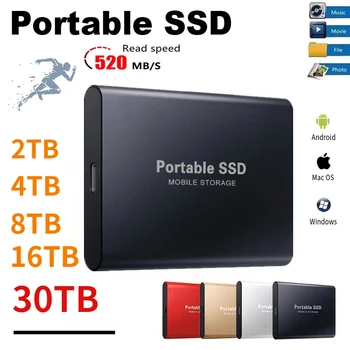 Преносим Мобилен SSD-диск 2 TB Висок капацитет, Твърд диск 4tb, Външен диск с интерфейс Type-C USB 3.1 За Лаптоп/PC/ Mac