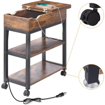 Приставной масичка с панти капак, рафтове за съхранение, USB портове и розетки на храна за малки помещения, тесен шкаф за хол