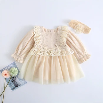 Пролетен детски дрехи за новородени празнична рокля на принцеса за рождения ден + лента за коса, 2 бр./компл. дрехи за бебета от 0 до 5 години
