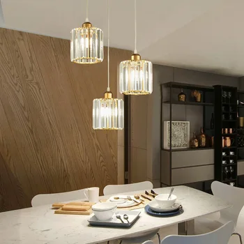 Ресторанная полилей в стил loft, окачена лампа от железен кристал, три глави, трапезария, бар лампа, кръгла модерен домакински кристална лампа
