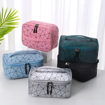 Ретро голяма однотонная найлон модни решетчатая чанта за съхранение, водоустойчив косметичка, косметичка, пътна чанта за тоалетни принадлежности