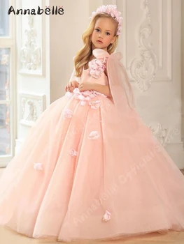 Рокля принцеса Анабел за момичета, пищни рокля за сватбени партита, трапециевидные рокля с цветя модел за момичета, детски сватбени рокли