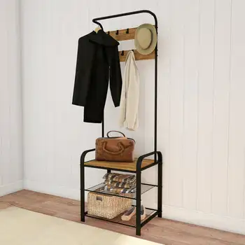 с закачалка за дрехи – метална дърво за антре с куки и място за съхранение на обувки