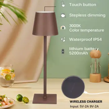 Светодиодна настолна лампа с регулируема яркост от алуминий, водоустойчив украса за дома IP54, настолна лампа за зареждане чрез USB с капацитет 5200 mah, светодиодна настолна лампа за спални