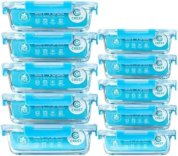 Стъклени съдове за приготвяне на храна C ГЕРБ, [10 x] Стъклени Съдове За съхранение на храна с капаци, Херметически затворени Стъклени кутии за Bento, които не съдържат BPA &