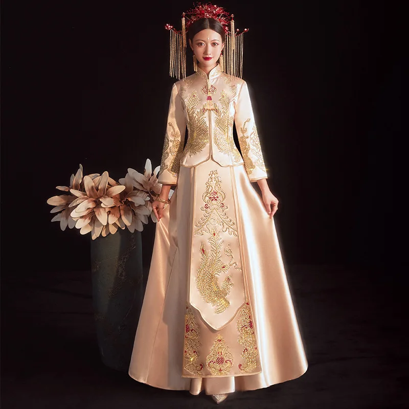 Традиционен костюм за младоженеца в китайски стил сватбена рокля с бродерия на Феникса, дрехи за церемониални тостове