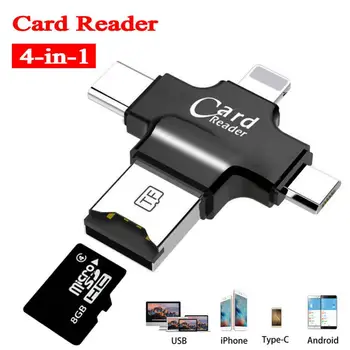 Устройство за четене Muti-карти 4 в 1 за iPhone / Android Micro SD, USB (OTG)/Lightning/Type-C TF Многофункционално устройство за четене на карти памет