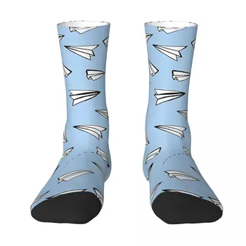 Хартиени самолети в син чорап, мъжки и дамски чорапи от полиестер, адаптивни тениска