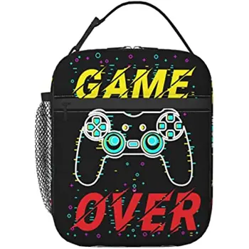 Чанта за обяд Game Over, чанти за лаптоп за многократна употреба спортен обяд-бокс за геймъри с цип за жени, мъжки чанти за пикник, плажна чанта за обяд